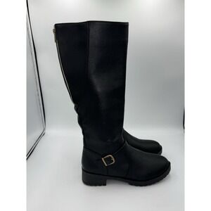 Black Knee High Riding Boots Women's 7 Faux Leather Lightweight Zip Buckle